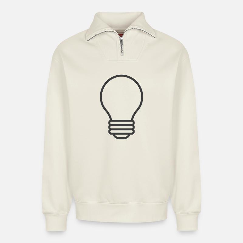 Icône de ligne d’ampoule - Sweat unisexe décontracté en coton biologique à demi-zip – de SPREAD - blanc cassé