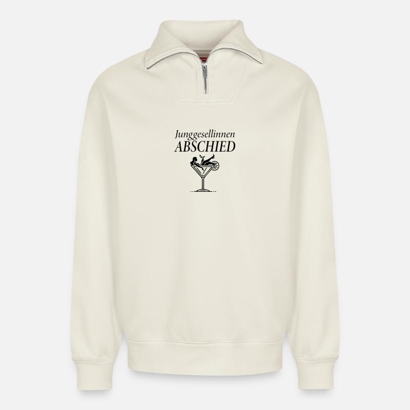 Junggesellinnenabschied – Martini Feier - Relaxed Unisex Organic Half Zip Sweatshirt – von SPREAD - Naturweiß