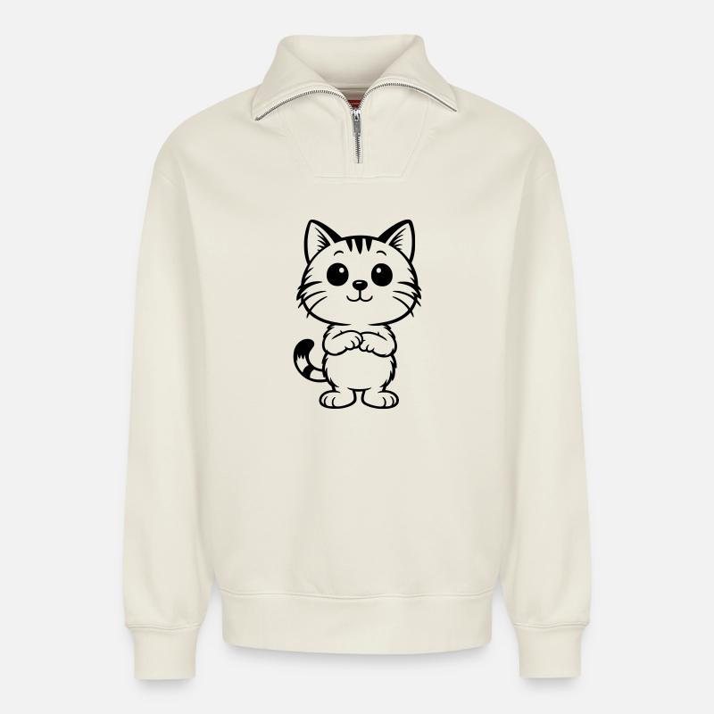 Niedliche Katze getigert - Relaxed Unisex Organic Half Zip Sweatshirt – von SPREAD - Naturweiß