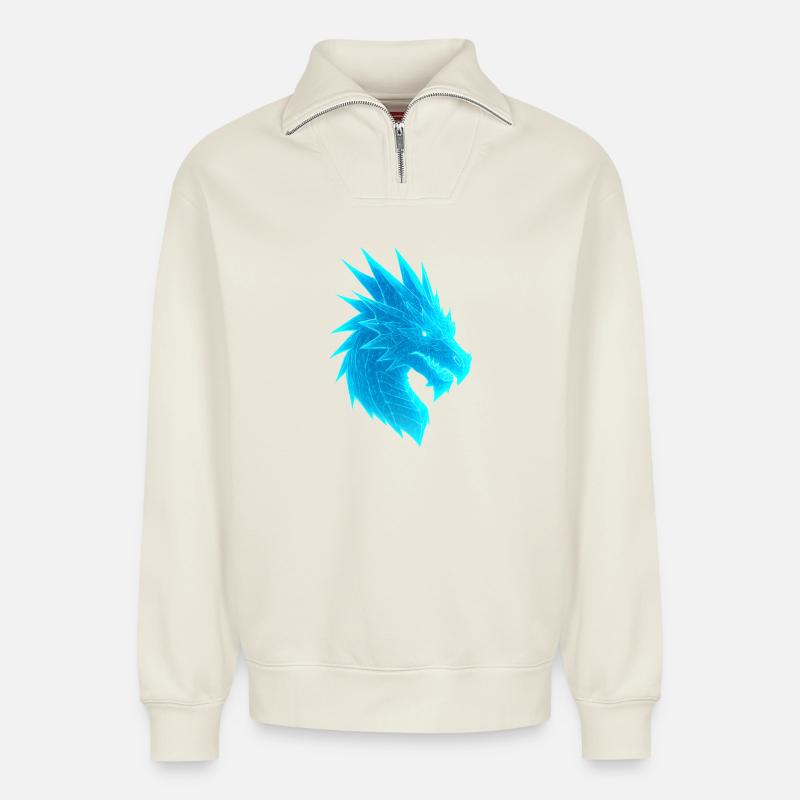 Elektrischer Drachenkopf - Relaxed Unisex Organic Half Zip Sweatshirt – von SPREAD - Naturweiß