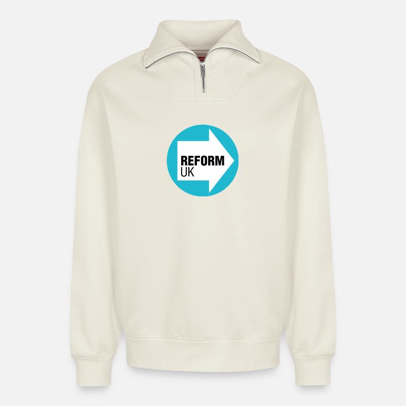 Reform des britischen Logos - Relaxed Unisex Organic Half Zip Sweatshirt – von SPREAD - Naturweiß