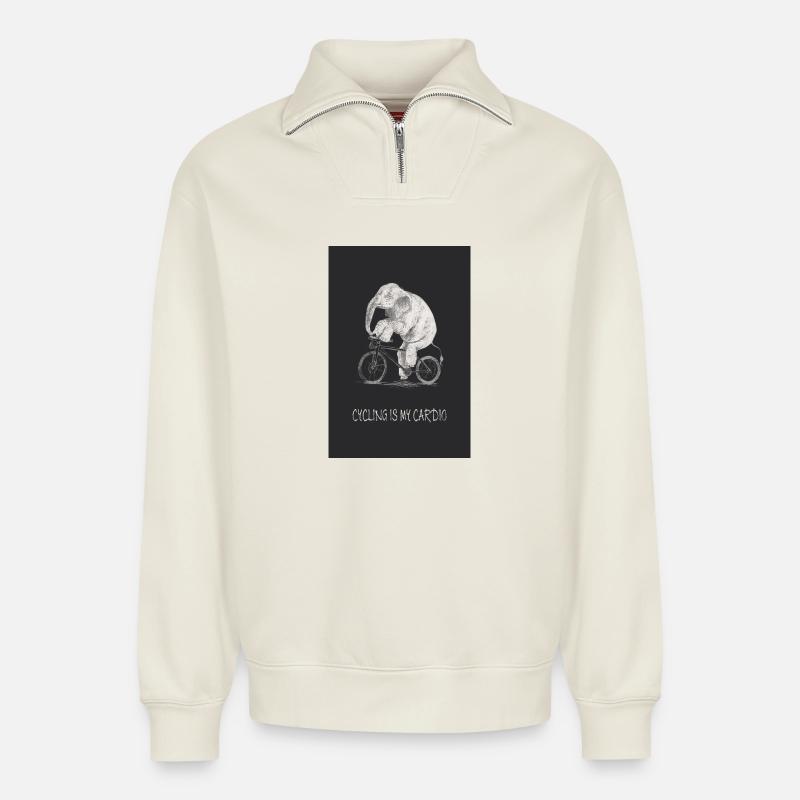 Le vélo, c’est mon cardio - Sweat unisexe décontracté en coton biologique à demi-zip – de SPREAD - blanc cassé