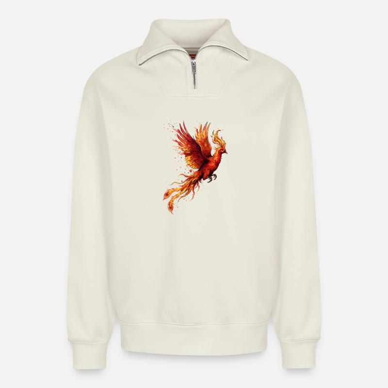 Phönix Feuersturm - Relaxed Unisex Organic Half Zip Sweatshirt – von SPREAD - Naturweiß