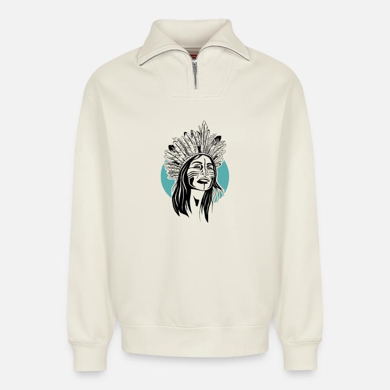 Karibik - Relaxed Unisex Organic Half Zip Sweatshirt – von SPREAD - Naturweiß