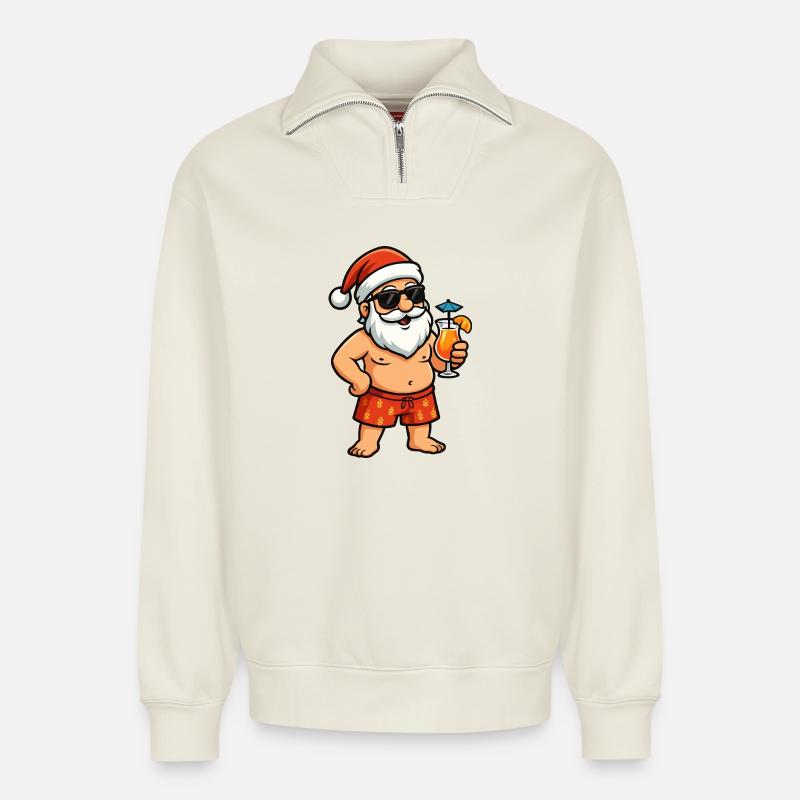 Strand-Santa Cocktail - Relaxed Unisex Organic Half Zip Sweatshirt – von SPREAD - Naturweiß