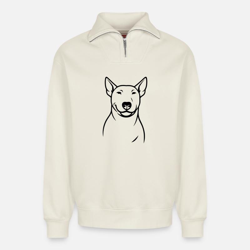Silhouette stylisée du Bull Terrier - Sweat unisexe décontracté en coton biologique à demi-zip – de SPREAD - blanc cassé
