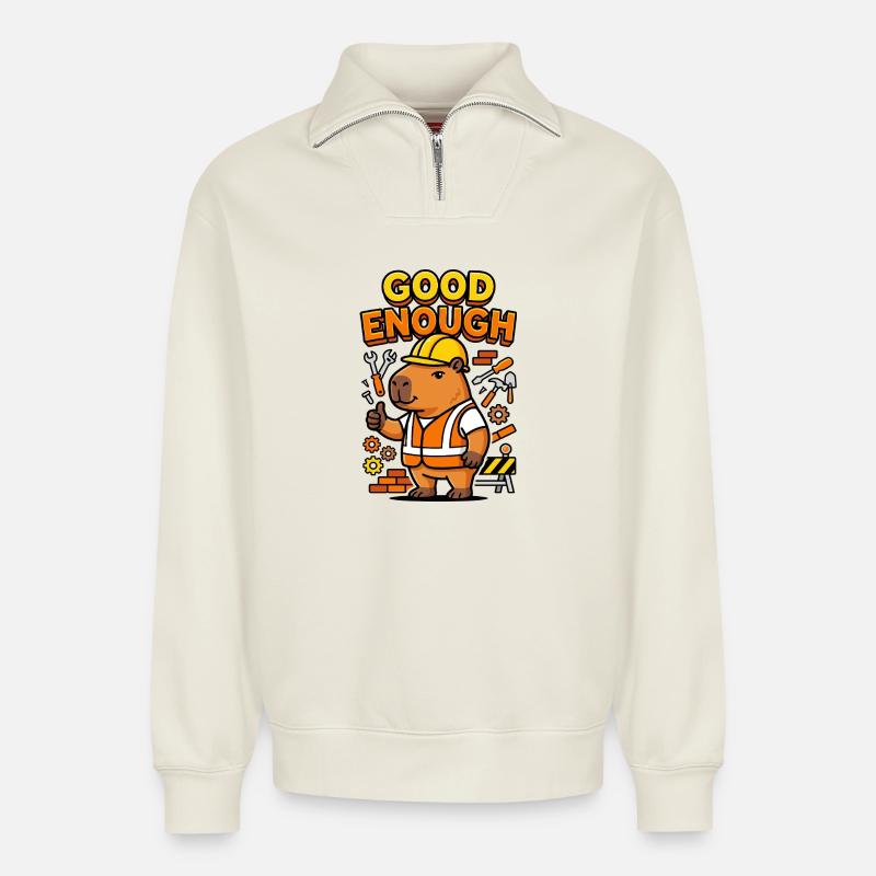 Capybara Bauarbeiter Good Enough - Relaxed Unisex Organic Half Zip Sweatshirt – von SPREAD - Naturweiß