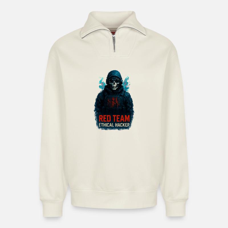 RED TEAM Ethical Hacker - Relaxed Unisex Organic Half Zip Sweatshirt – by SPREAD - off white