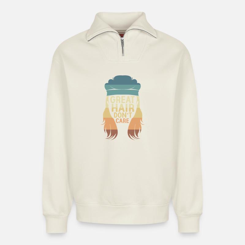Vokuhila Haarschnitt Mullet - Relaxed Unisex Organic Half Zip Sweatshirt – von SPREAD - Naturweiß