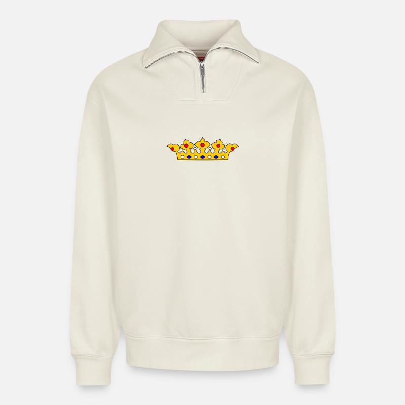 Goldene Krone mit Perlen - Relaxed Unisex Organic Half Zip Sweatshirt – von SPREAD - Naturweiß