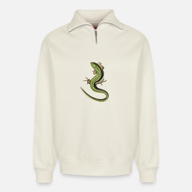 Eidechse - Relaxed Unisex Organic Half Zip Sweatshirt – von SPREAD - Naturweiß
