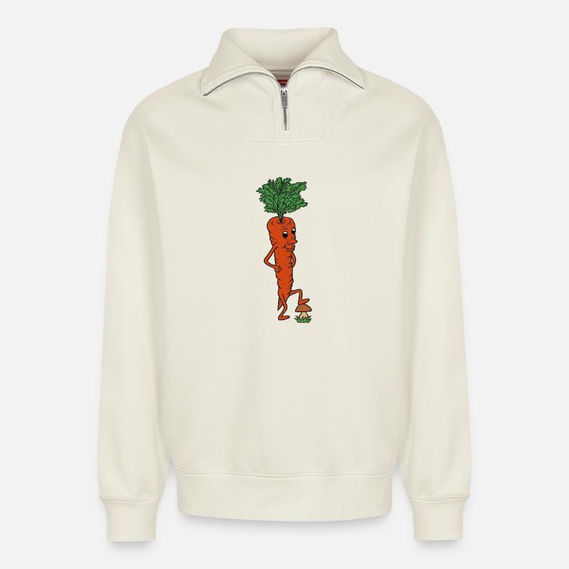 Fröhliche Karotten Illustration - Relaxed Unisex Organic Half Zip Sweatshirt – von SPREAD - Naturweiß