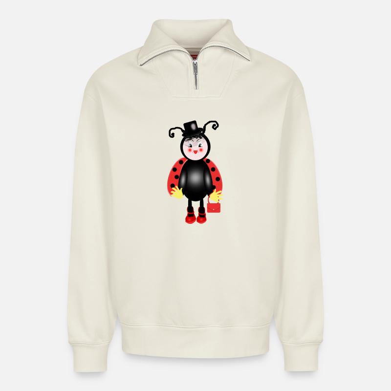 ladybug - Relaxed Unisex Organic Half Zip Sweatshirt – by SPREAD - off white
