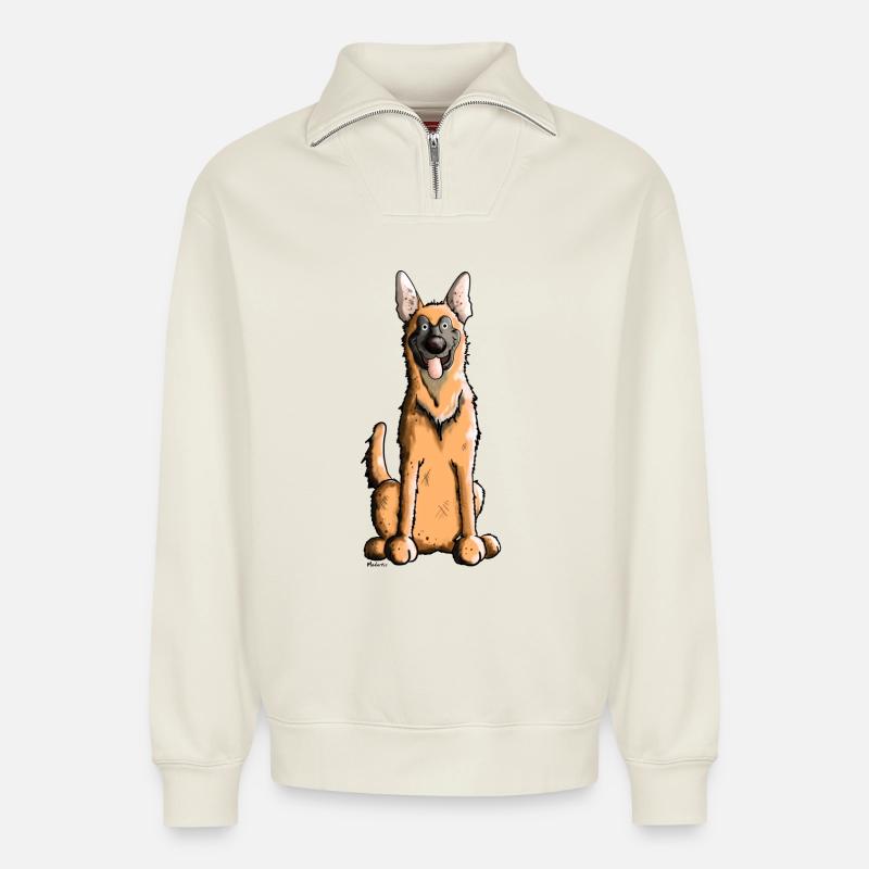Fröhlicher Malinois - Relaxed Unisex Organic Half Zip Sweatshirt – von SPREAD - Naturweiß