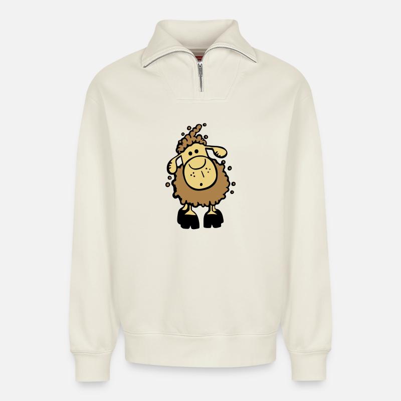 Mignon Mouton - Sweat unisexe décontracté en coton biologique à demi-zip – de SPREAD - blanc cassé