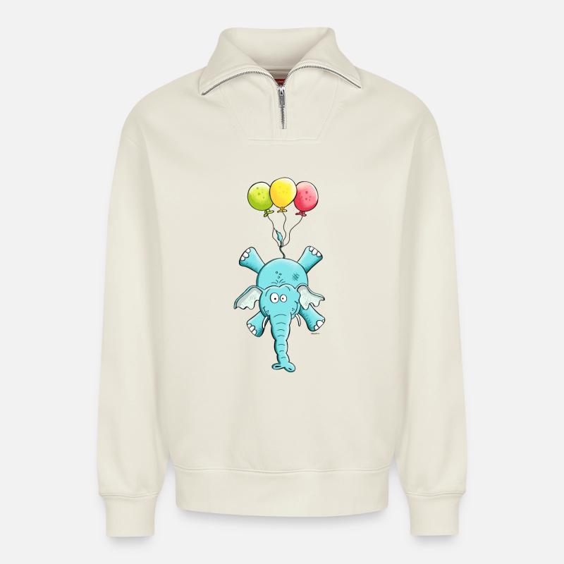 Elefant mit Ballons - Relaxed Unisex Organic Half Zip Sweatshirt – von SPREAD - Naturweiß
