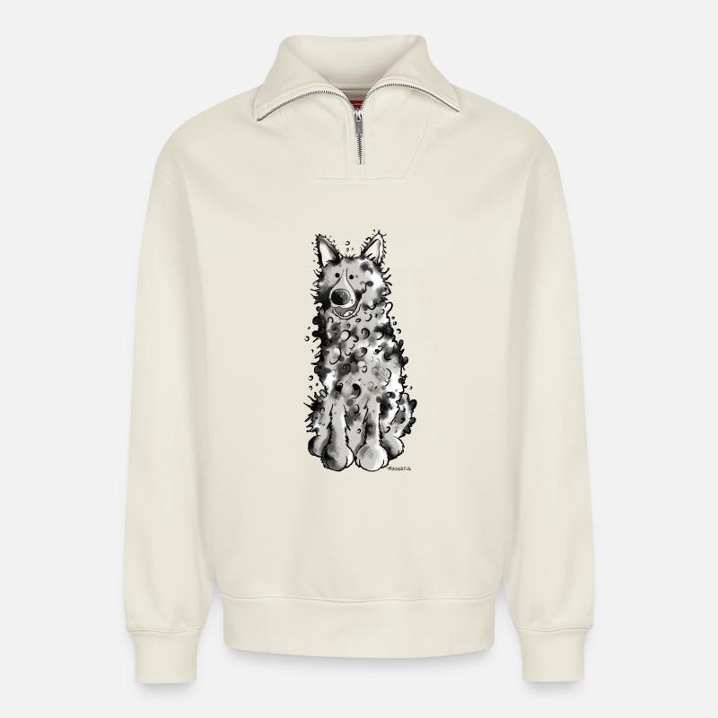 Fröhlicher Mudi - Relaxed Unisex Organic Half Zip Sweatshirt – von SPREAD - Naturweiß