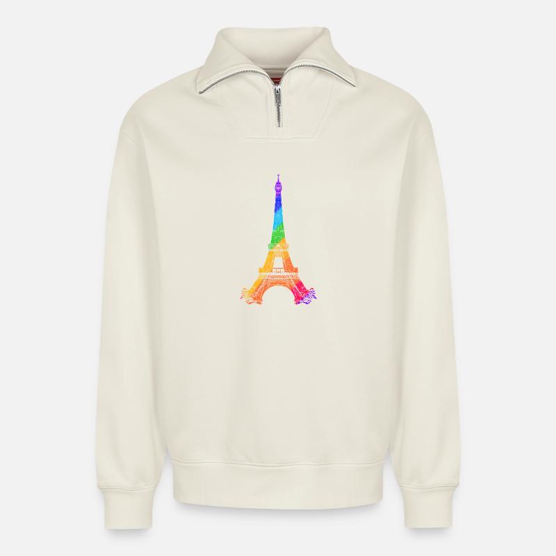 Eiffel tower - Relaxed Unisex Organic Half Zip Sweatshirt – by SPREAD - off white