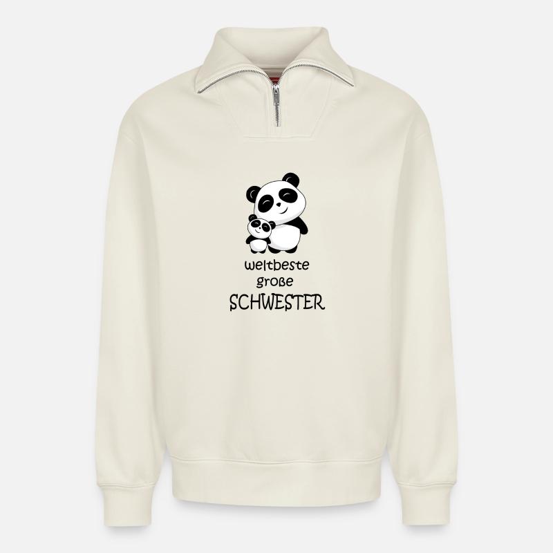 weltbeste große Schwester - Relaxed Unisex Organic Half Zip Sweatshirt – von SPREAD - Naturweiß