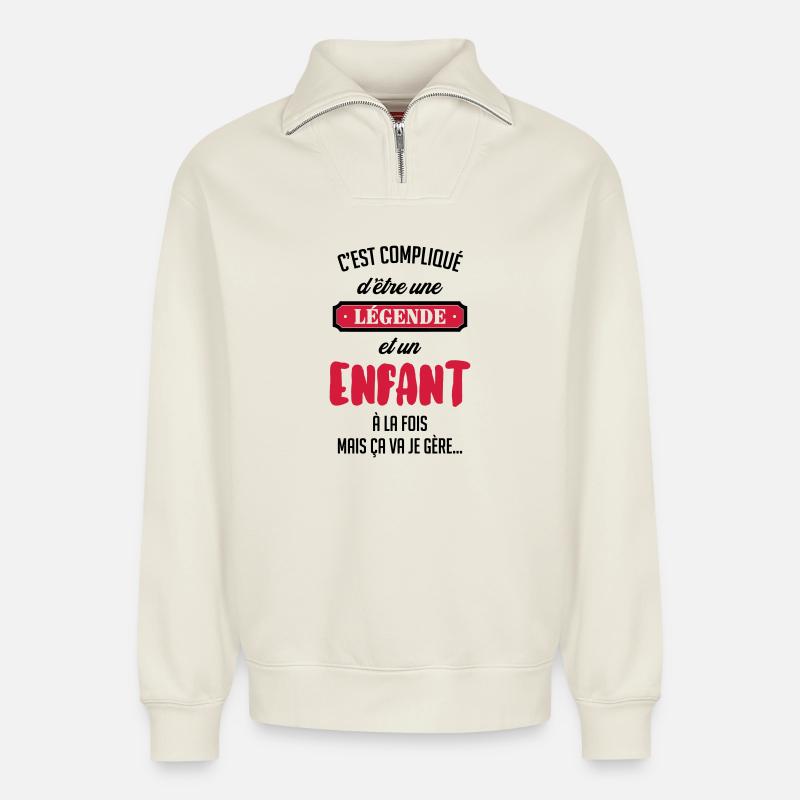 adolescent / enfant / ado / adolescente - Sweat unisexe décontracté en coton biologique à demi-zip – de SPREAD - blanc cassé
