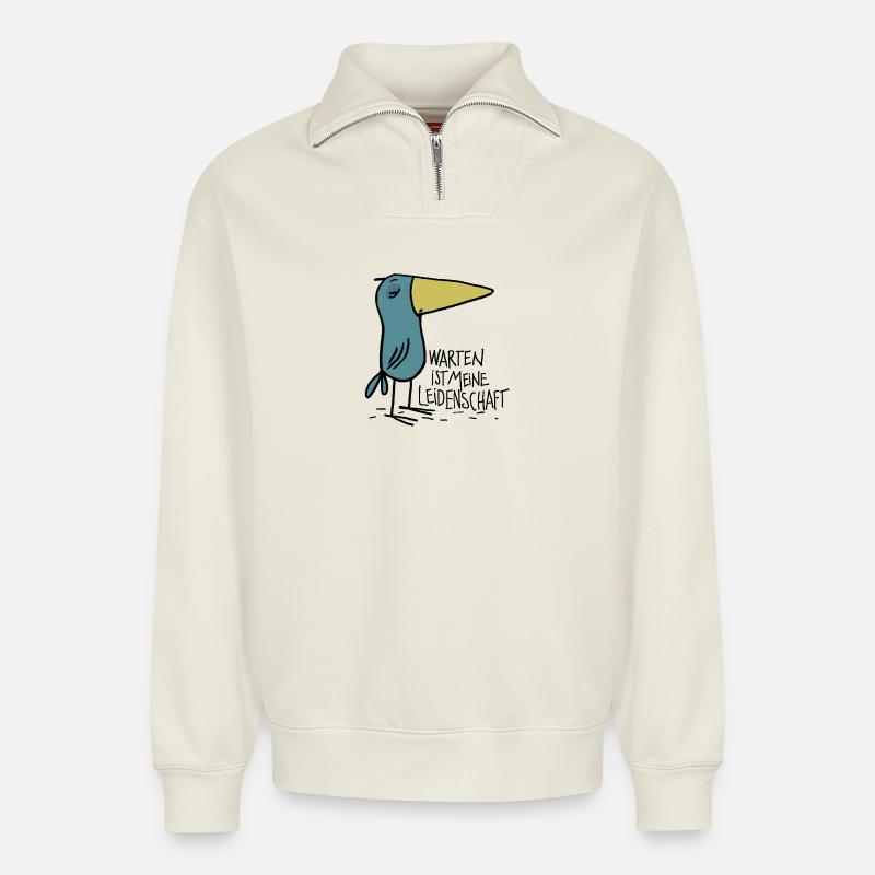 warten - Relaxed Unisex Organic Half Zip Sweatshirt – von SPREAD - Naturweiß