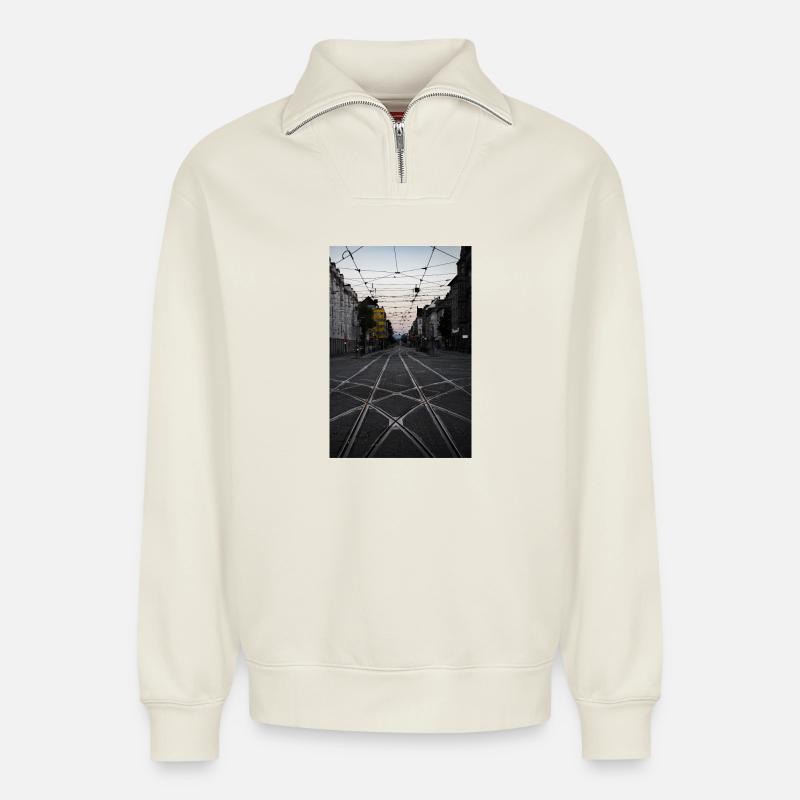 Rails - Sweat unisexe décontracté en coton biologique à demi-zip – de SPREAD - blanc cassé