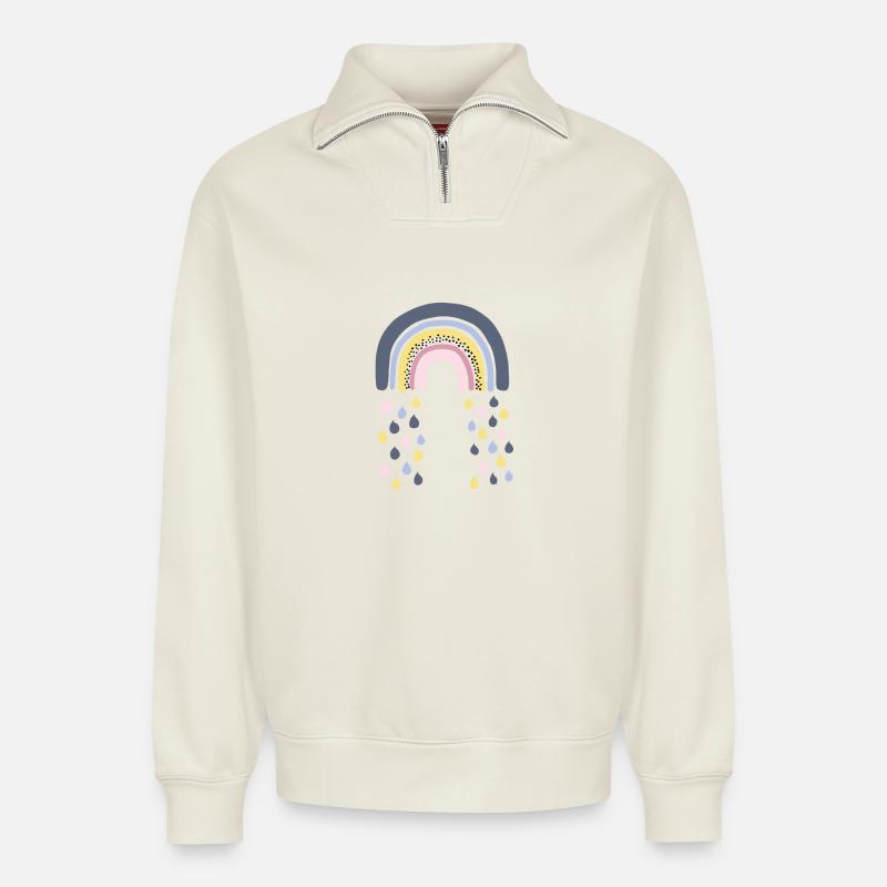 Rainbow - Relaxed Unisex Organic Half Zip Sweatshirt – by SPREAD - off white