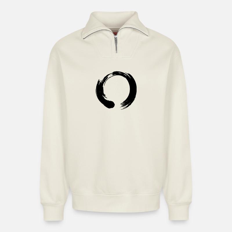 Enso zen circle - Relaxed Unisex Organic Half Zip Sweatshirt – by SPREAD - off white