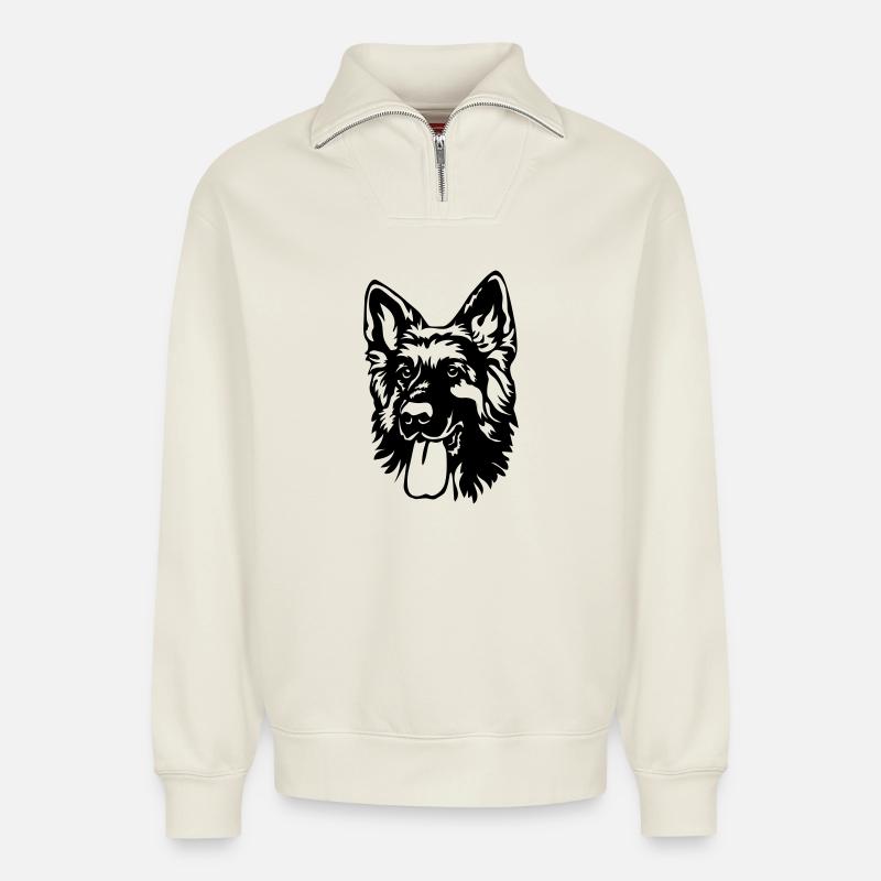 Deutscher Schäferhund Kopf - Relaxed Unisex Organic Half Zip Sweatshirt – von SPREAD - Naturweiß