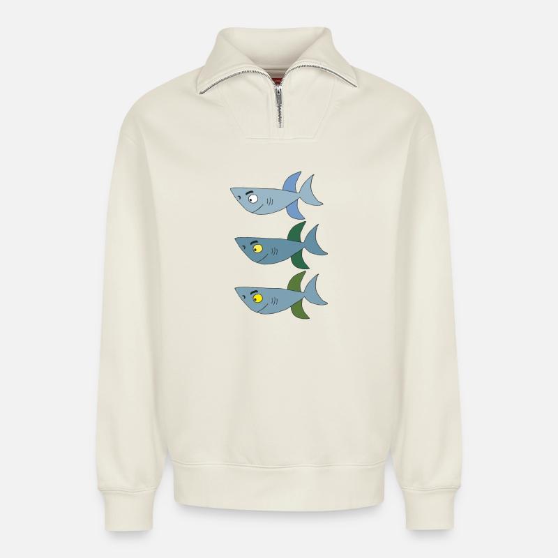 haifisch 3 brüder - Relaxed Unisex Organic Half Zip Sweatshirt – von SPREAD - Naturweiß