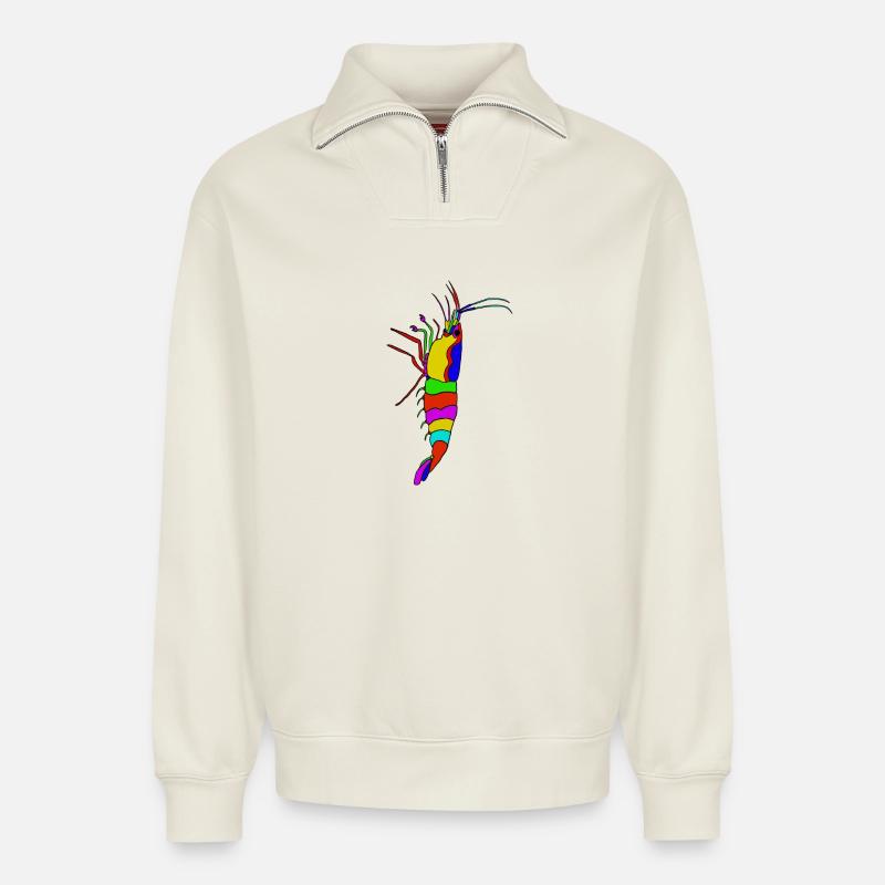 Bunter Garnelen-Panorama - Relaxed Unisex Organic Half Zip Sweatshirt – von SPREAD - Naturweiß