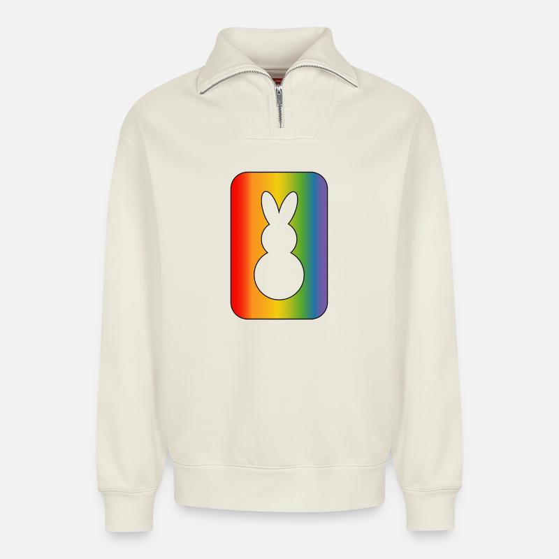 Rainbow rabbit - Relaxed Unisex Organic Half Zip Sweatshirt – by SPREAD - off white
