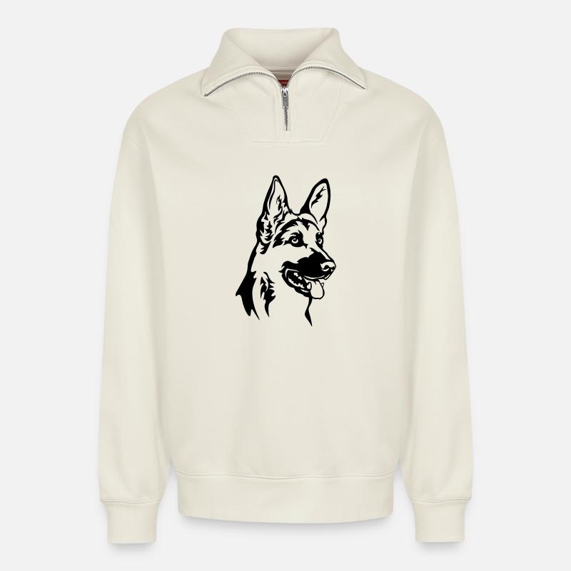 Deutscher Schäferhund Kopf - Relaxed Unisex Organic Half Zip Sweatshirt – von SPREAD - Naturweiß