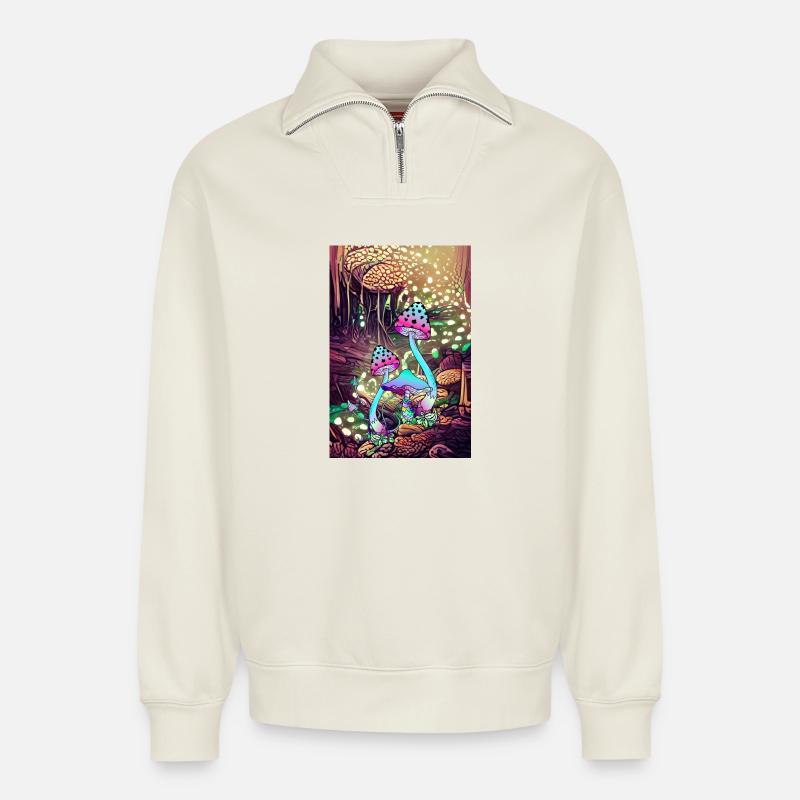 Magic Mushroom Landscape artwork - Relaxed Unisex Organic Half Zip Sweatshirt – von SPREAD - Naturweiß