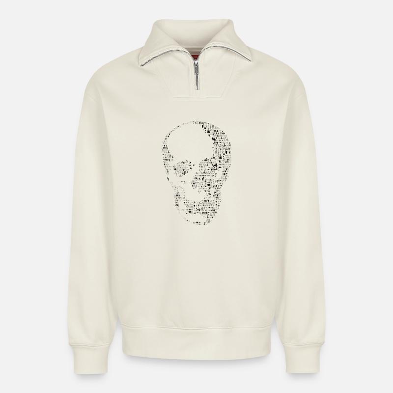 Schädel - Relaxed Unisex Organic Half Zip Sweatshirt – von SPREAD - Naturweiß