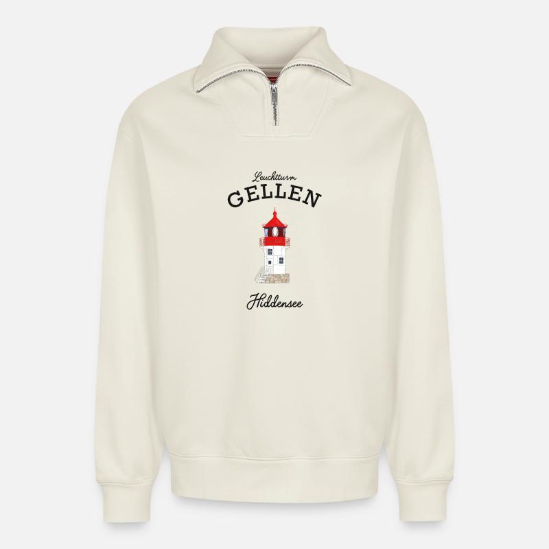 Hiddensee, Leuchtturm Gellen, Poster - Relaxed Unisex Organic Half Zip Sweatshirt – von SPREAD - Naturweiß