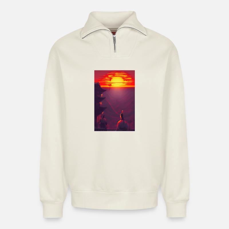 Samouraï 3 - Sweat unisexe décontracté en coton biologique à demi-zip – de SPREAD - blanc cassé