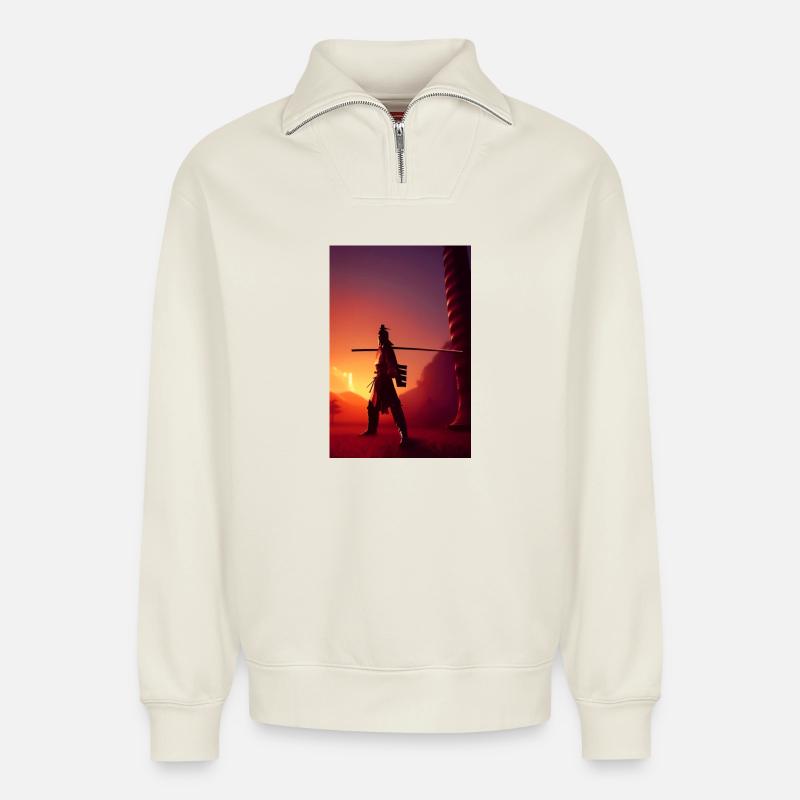 Samurai 2 - Relaxed Unisex Organic Half Zip Sweatshirt – by SPREAD - off white