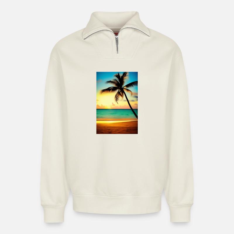Caraïbes Palm Beach - Sweat unisexe décontracté en coton biologique à demi-zip – de SPREAD - blanc cassé