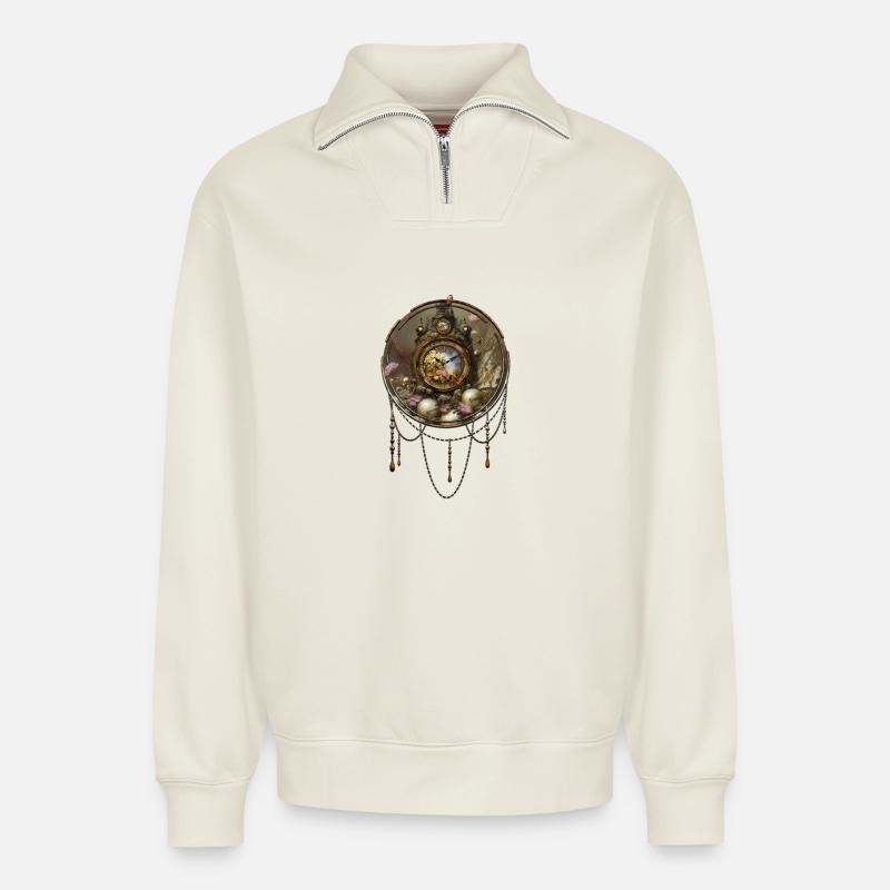 Die Steampunk-Ästhetik - Relaxed Unisex Organic Half Zip Sweatshirt – von SPREAD - Naturweiß