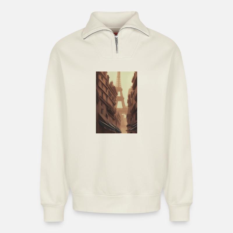 Rue de Paris - Relaxed Unisex Organic Half Zip Sweatshirt – von SPREAD - Naturweiß