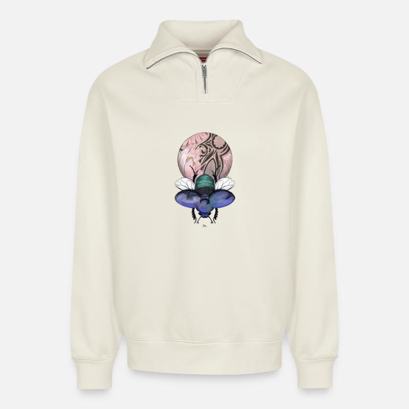 Skarabäus mit Wunderkugel - Relaxed Unisex Organic Half Zip Sweatshirt – von SPREAD - Naturweiß