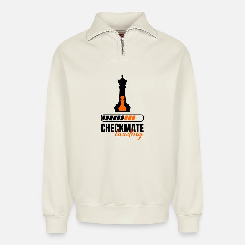 Checkmate Loading Queen and Pawn - Relaxed Unisex Organic Half Zip Sweatshirt – by SPREAD - off white