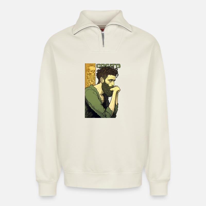 Cogito 03 - Relaxed Unisex Organic Half Zip Sweatshirt – von SPREAD - Naturweiß