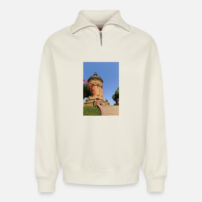 WASSERTURM MANNHEIM - Relaxed Unisex Organic Half Zip Sweatshirt – von SPREAD - Naturweiß