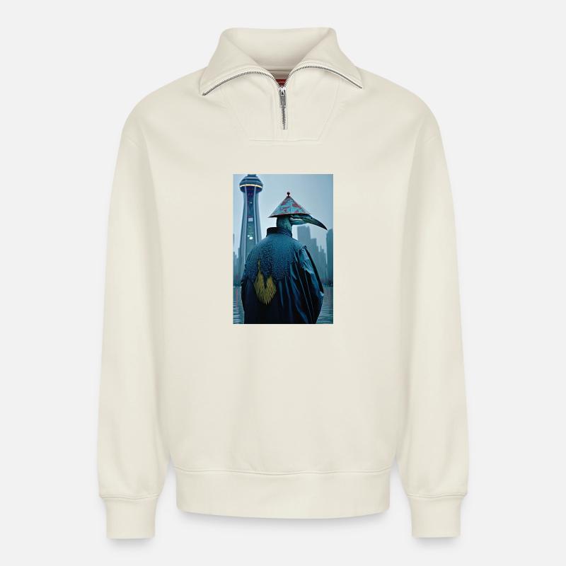 Anthropomorph 01 - Relaxed Unisex Organic Half Zip Sweatshirt – von SPREAD - Naturweiß