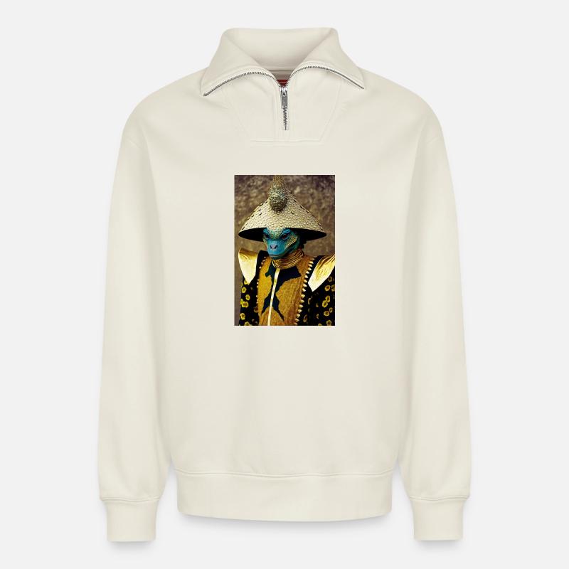Anthropomorphic 02 - Relaxed Unisex Organic Half Zip Sweatshirt – by SPREAD - off white