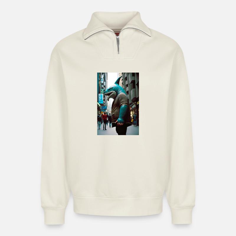 Anthropomorph 04 - Relaxed Unisex Organic Half Zip Sweatshirt – von SPREAD - Naturweiß