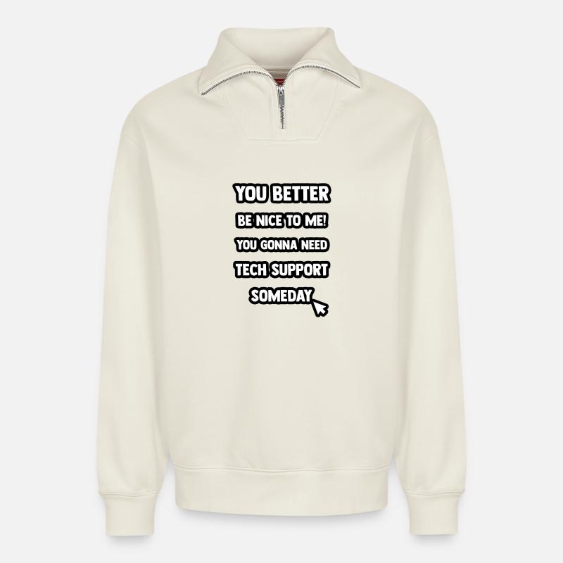 Tech Support - Relaxed Unisex Organic Half Zip Sweatshirt – by SPREAD - off white
