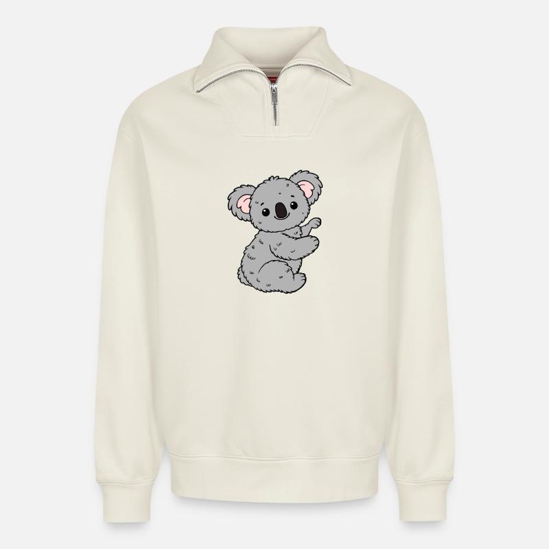 Koala Koala Bear - Relaxed Unisex Organic Half Zip Sweatshirt – by SPREAD - off white